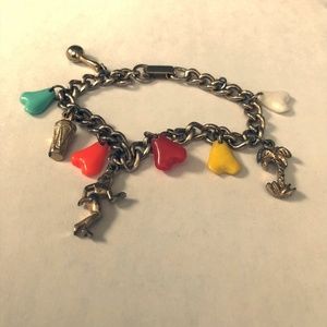 Vintage partytime and hearts bracelet, gold tone